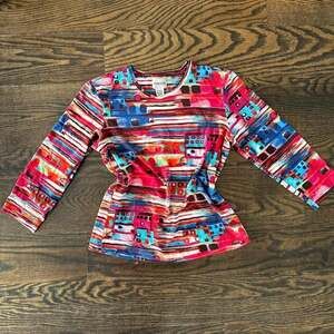 Vintage Chico's Abstract Y2K Long Sleeve Top - Colorful Stretchy Fabric